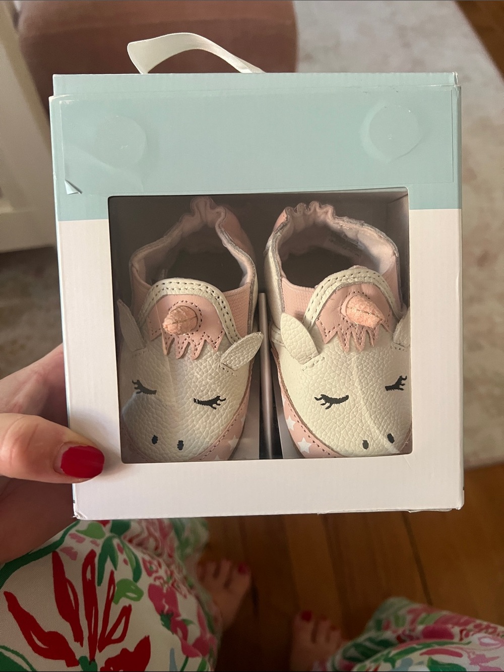 Robeez Unicorn Soft Sole Baby Shoes in Cream and Pink